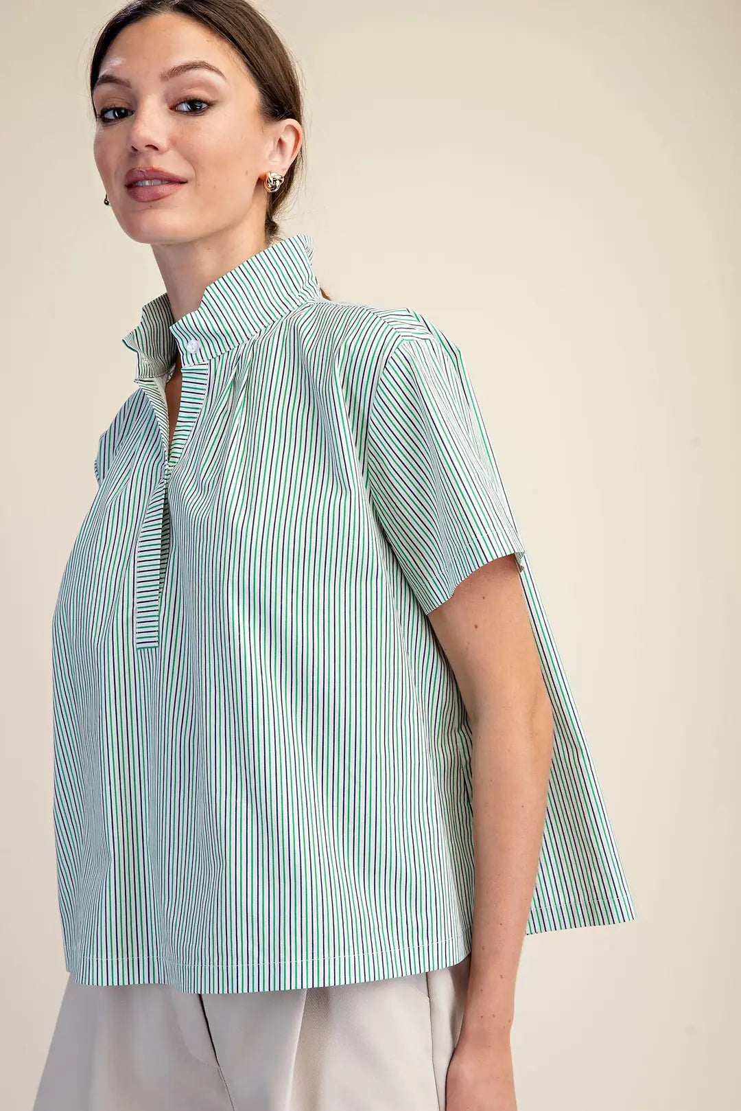 Bethany Stripe Top- Green/Blue