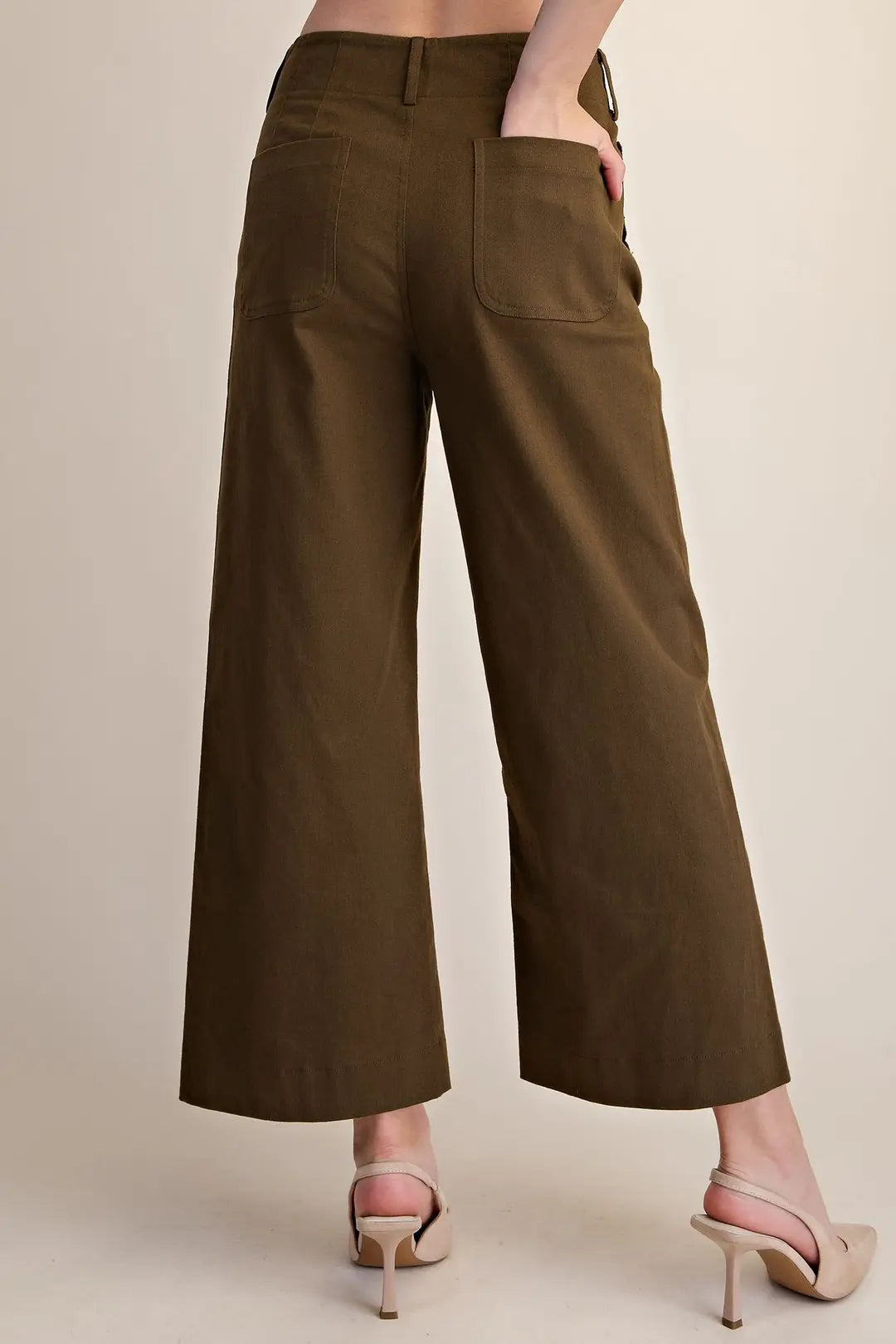 Colette Cropped Scallop Pocket Pants- Olive