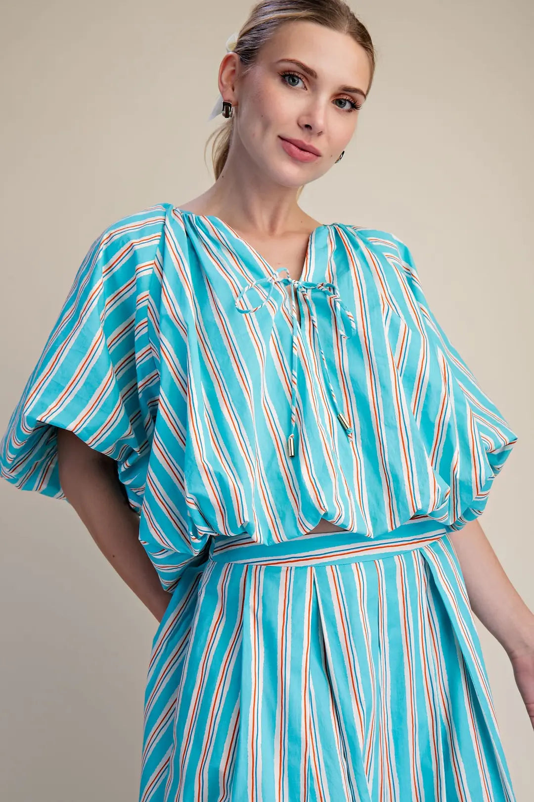 Harbor Stripe Bubble Top- Blue