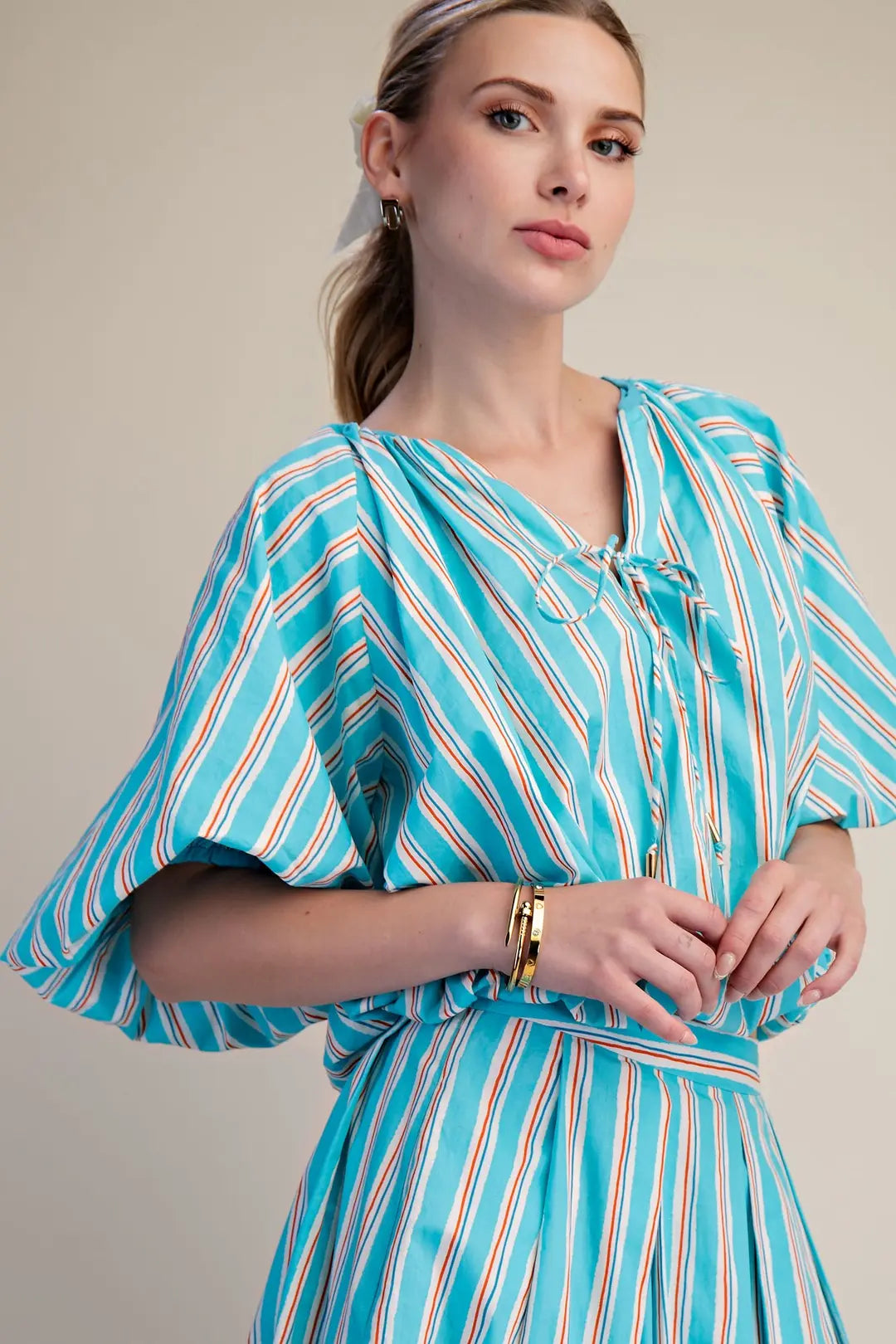 Harbor Stripe Bubble Top- Blue