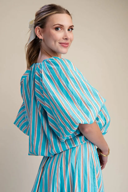 Harbor Stripe Bubble Top- Blue