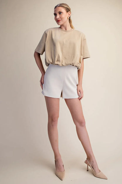 Cropped Bubble Hem T-Shirt- Taupe