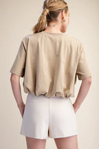 Cropped Bubble Hem T-Shirt- Taupe