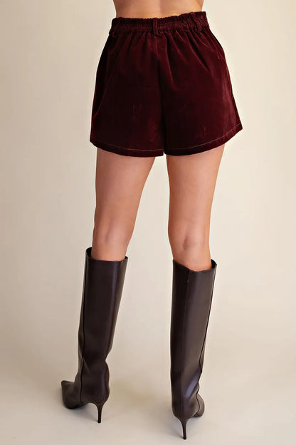 Elodie Velvet Shorts- Burgundy