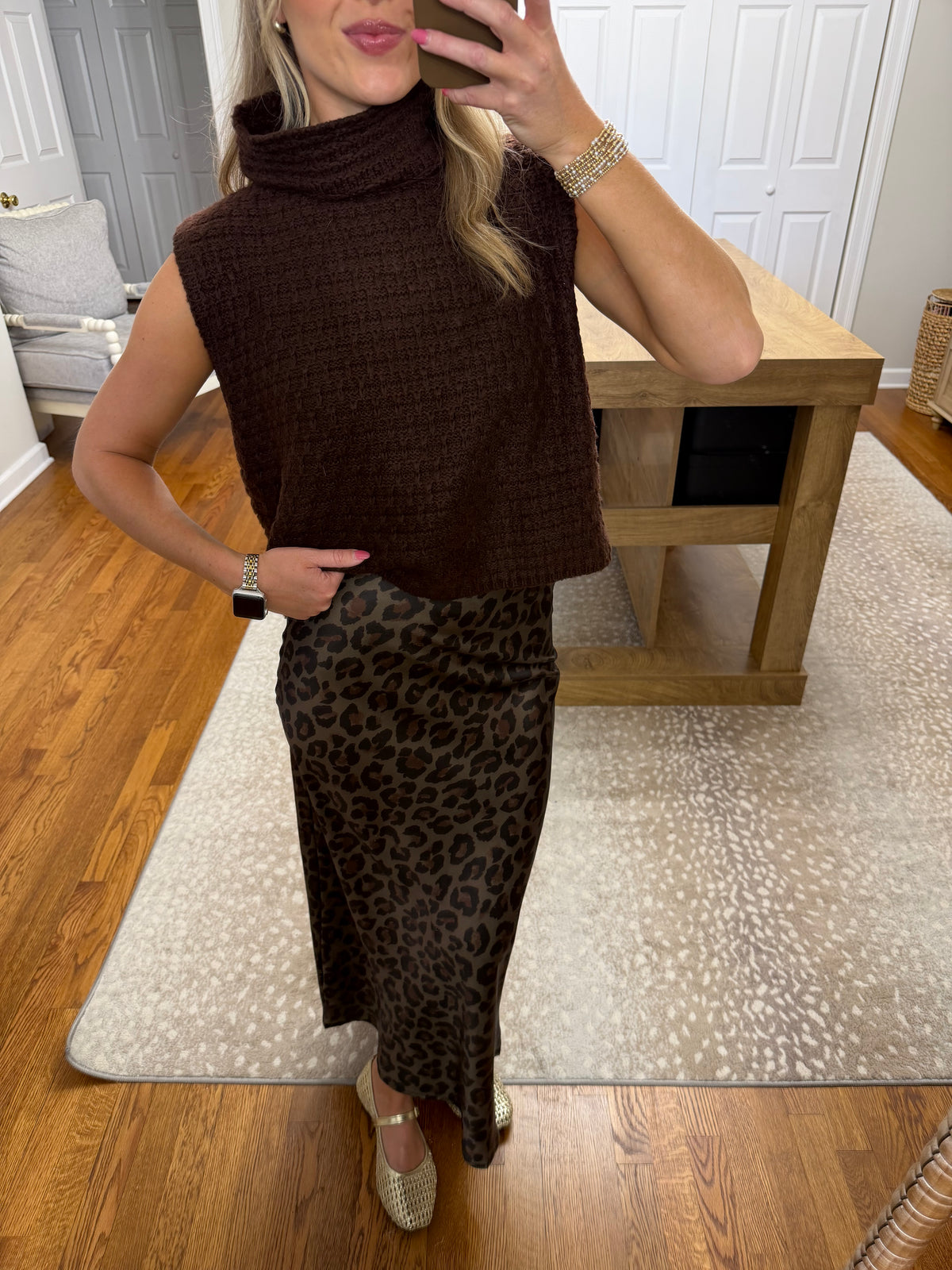 Leopard Print Midi Skirt- Olive