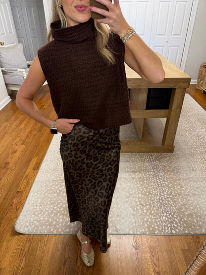 Leopard Print Midi Skirt- Olive