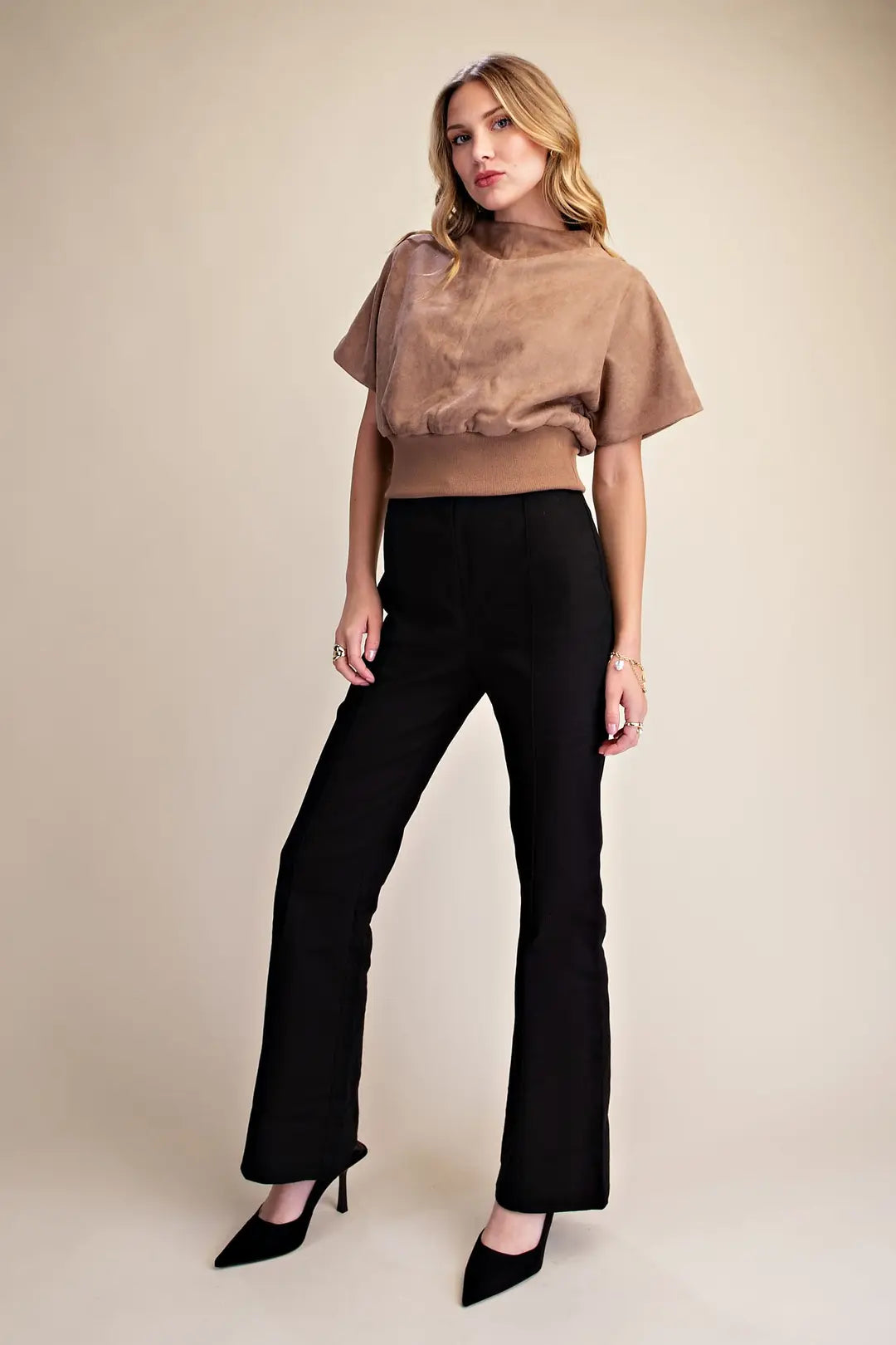 Mocha Suede Mock Neck Top