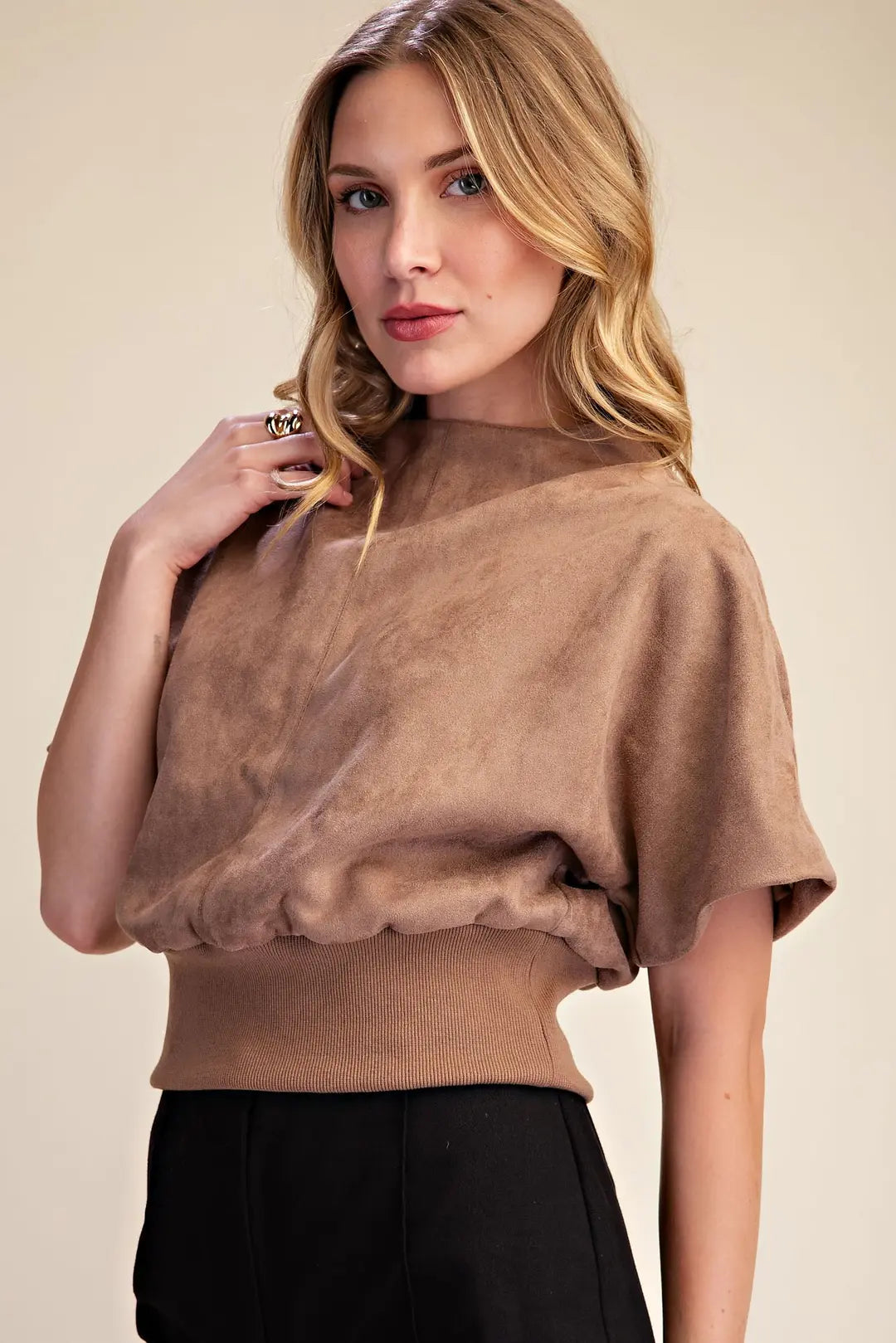 Mocha Suede Mock Neck Top