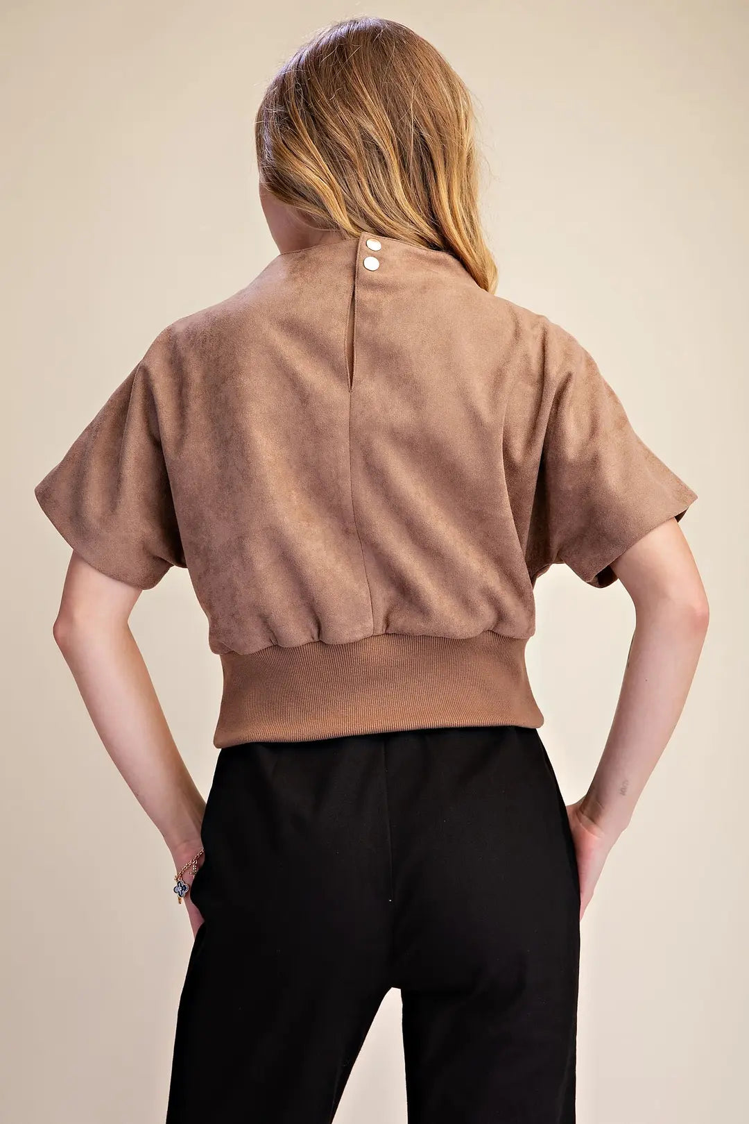 Mocha Suede Mock Neck Top