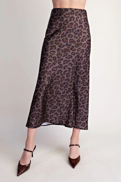 Leopard Print Midi Skirt- Olive
