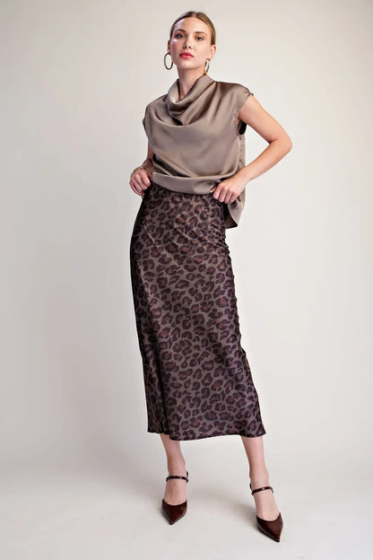 Leopard Print Midi Skirt- Olive