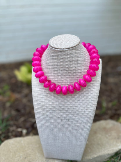 Bailey Chunky Beaded Necklace- Hot Pink