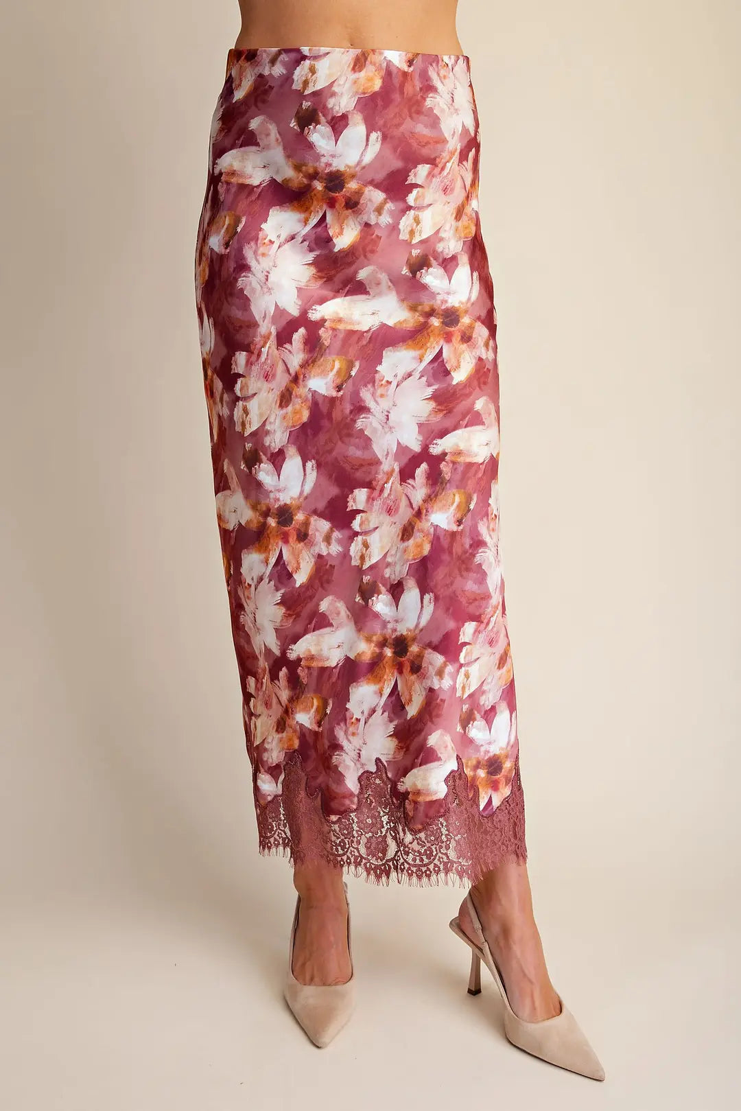 Bordeaux Satin Skirt- Mauve