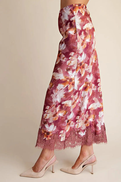 Bordeaux Satin Skirt- Mauve
