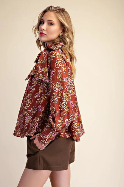 Vivi Ruffle Neck Top- Brick