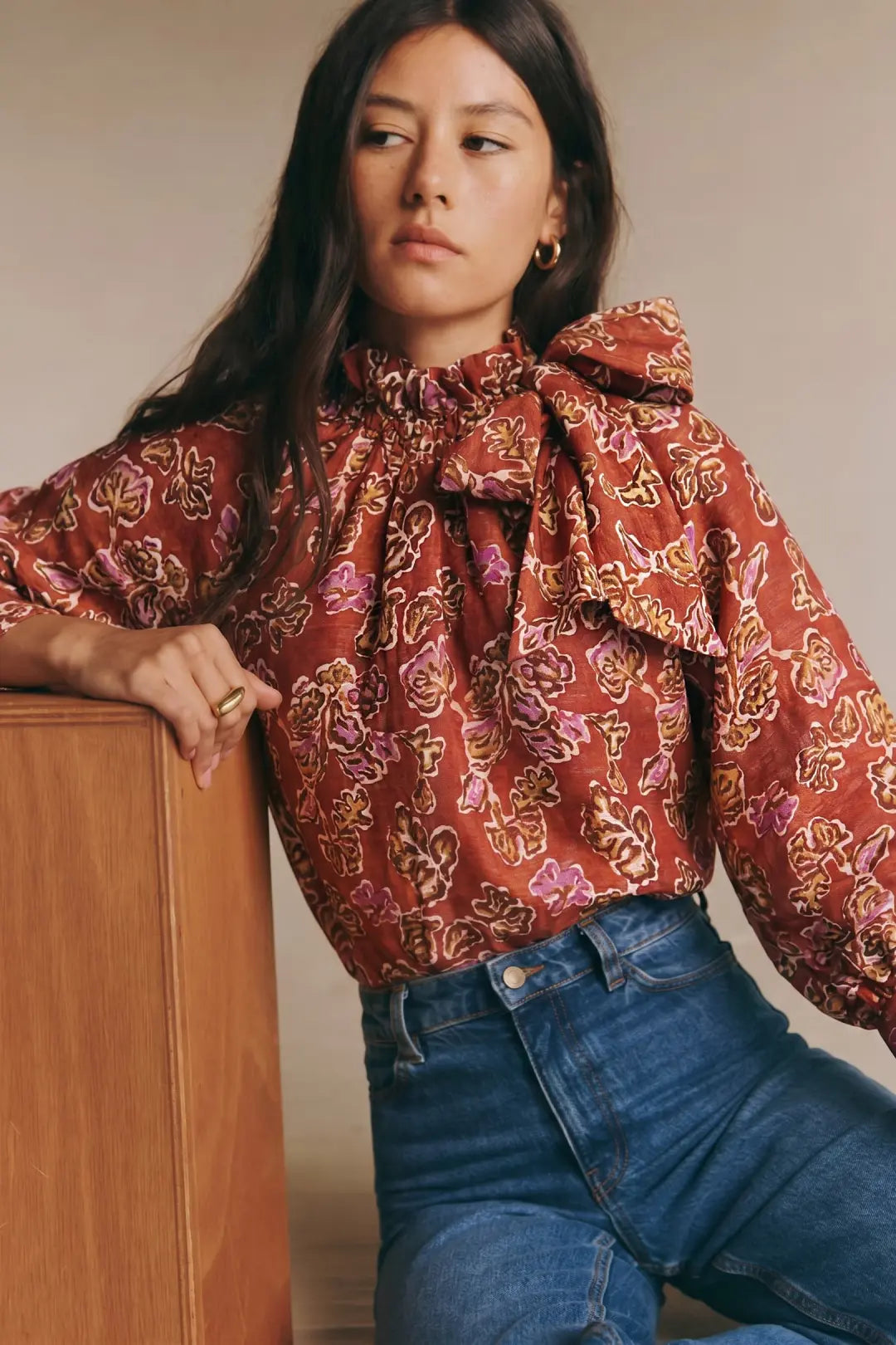 Vivi Ruffle Neck Top- Brick