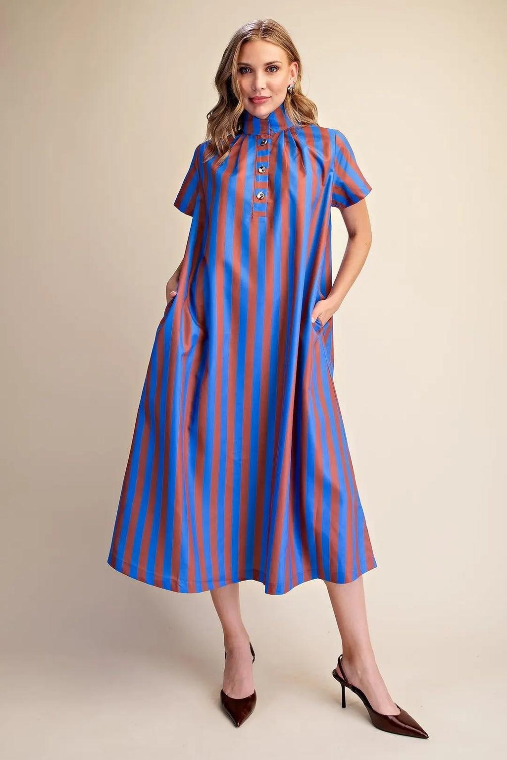 Frankie Stripe Midi Dress- Royal