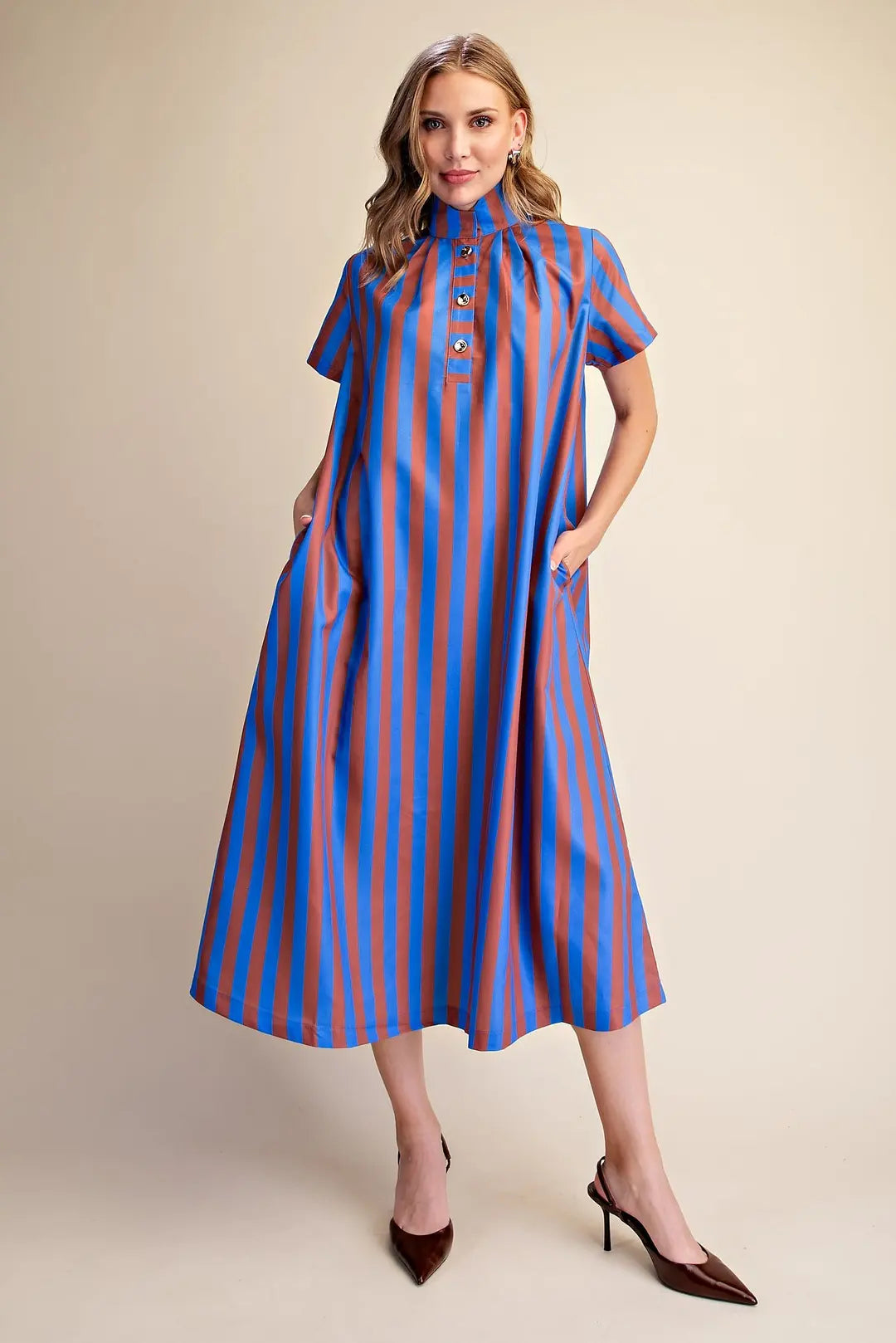 Frankie Stripe Midi Dress- Royal