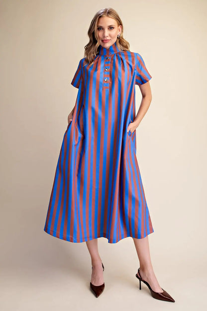 Frankie Stripe Midi Dress- Royal