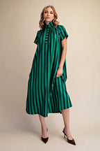 Frankie Stripe Midi Dress- Navy