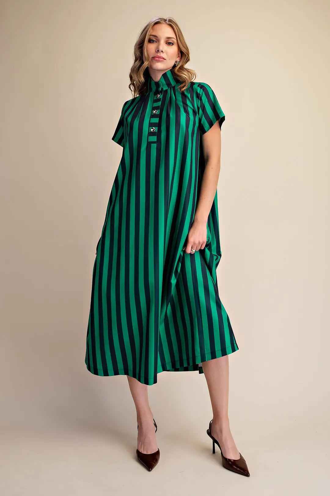 Frankie Stripe Midi Dress- Navy