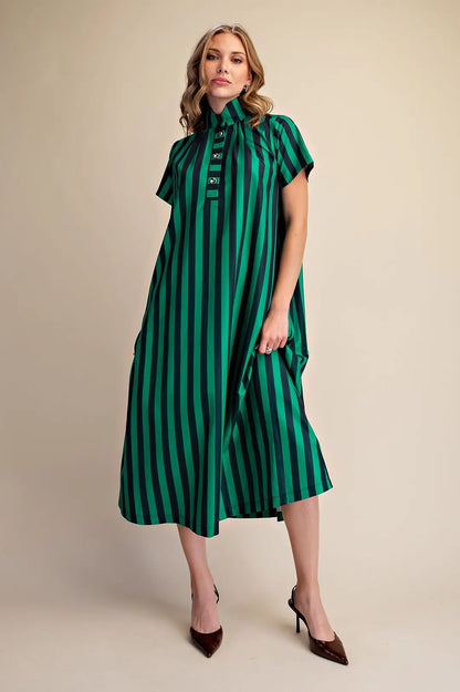 Frankie Stripe Midi Dress- Navy