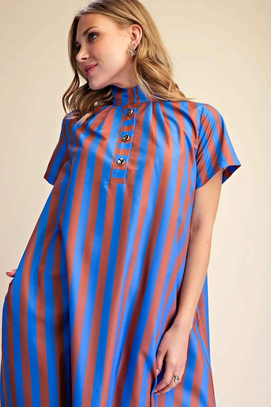 Frankie Stripe Midi Dress- Royal