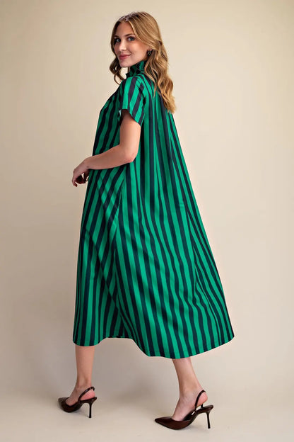 Frankie Stripe Midi Dress- Navy