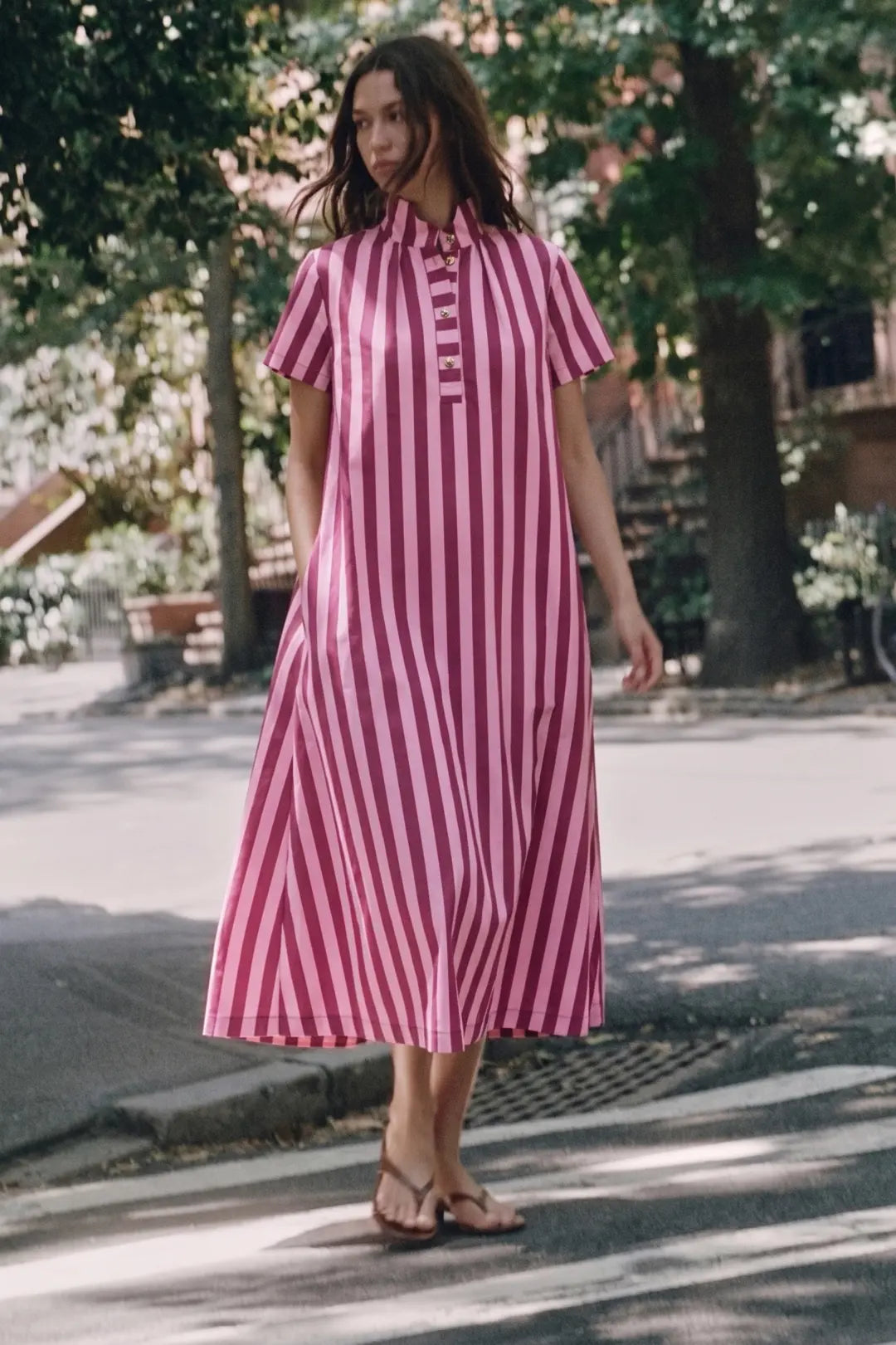 Frankie Stripe Midi Dress- Plum