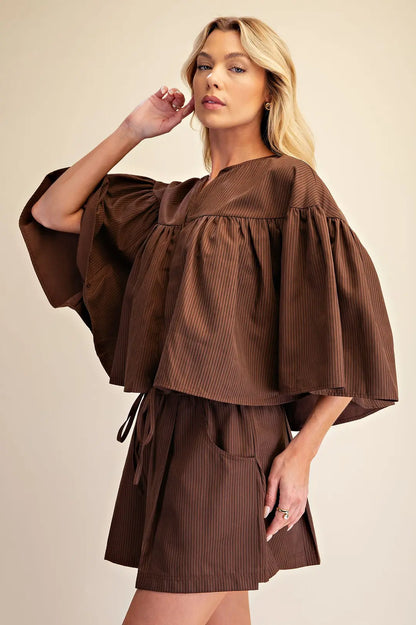 Scottie Cape Top Set- Brown