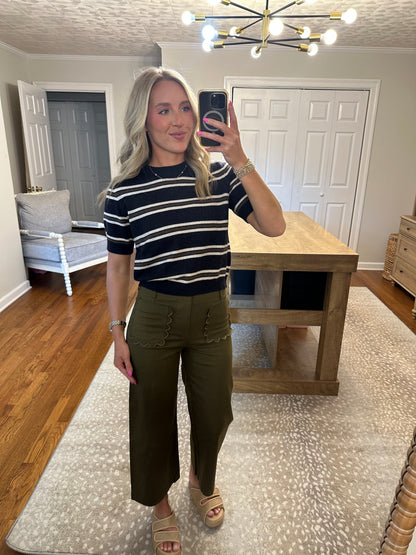 Colette Cropped Scallop Pocket Pants- Olive