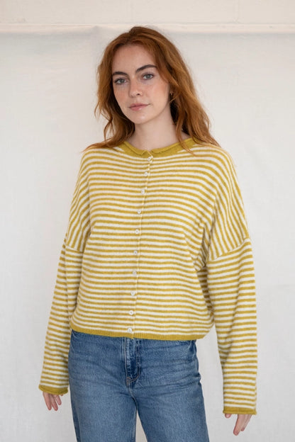 Piper Cardigan- Mini Stripe Dijon Yellow