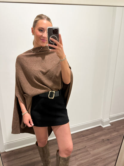 Asymmetrical Poncho Top- Brown