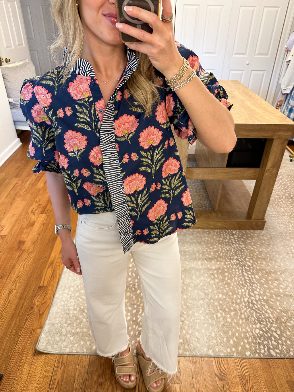 Beatrice Floral Top- Navy