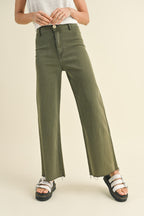 Straight Wide Leg Denim- Dark Olive