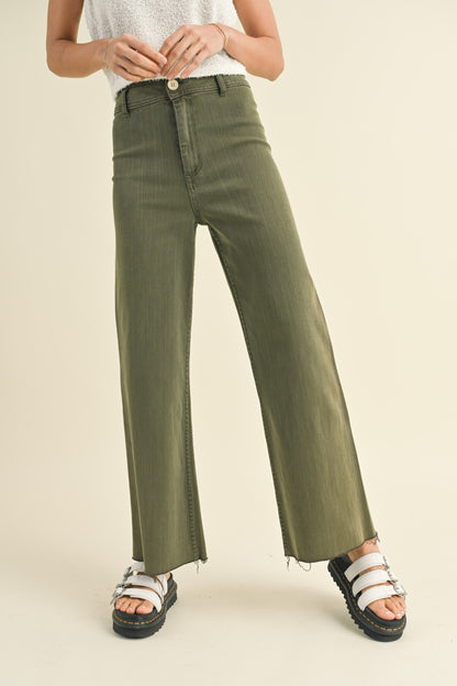 Straight Wide Leg Denim- Dark Olive