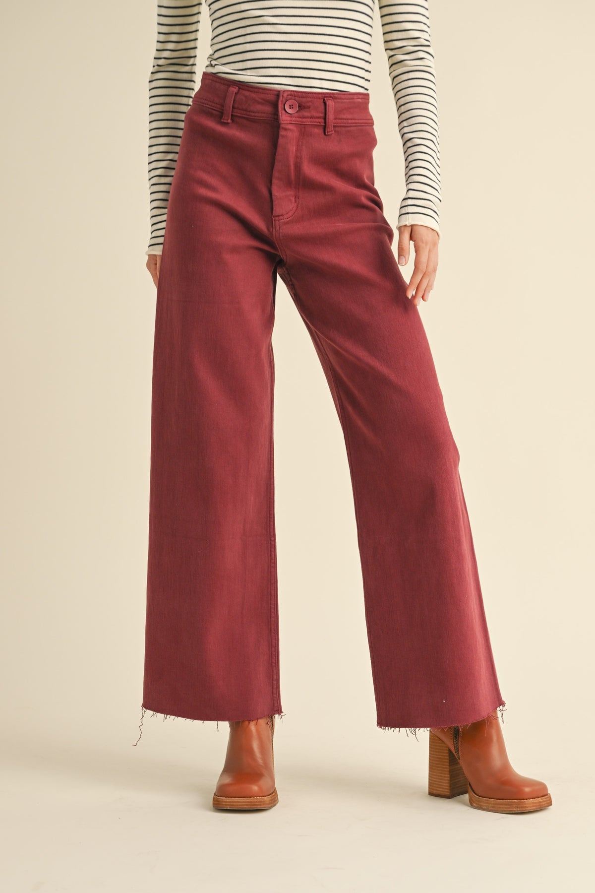 Straight Wide Leg Denim- Maroon