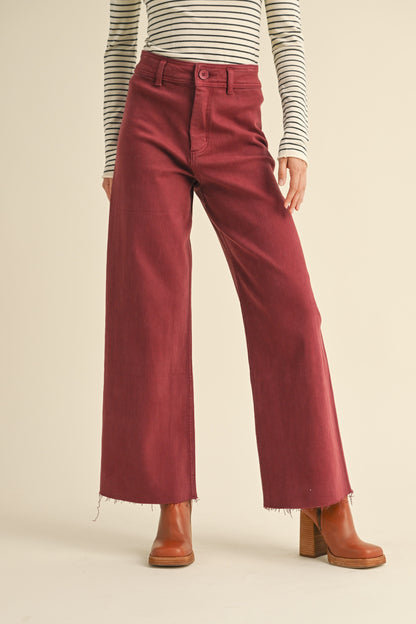 Straight Wide Leg Denim- Maroon