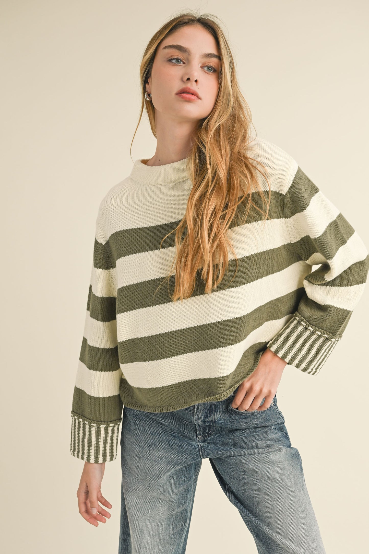 Keela Sweater- Olive/Cream