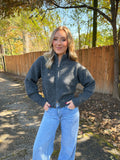 Halen Zip-Up Mock Neck Cardigan- Charcoal