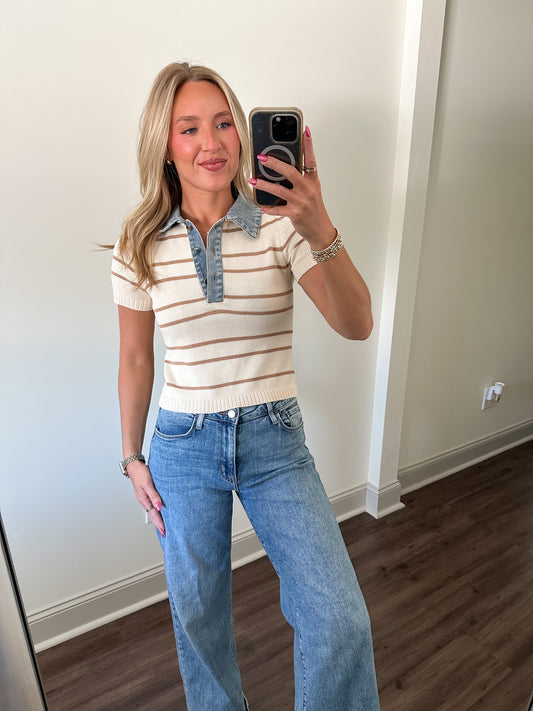 Shyla Striped Top- Natural/Mocha