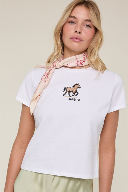 Dara Giddy Up Embroidered Tee
