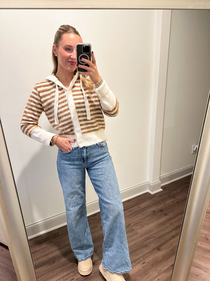 Tennie Stripe Hoodie- Ivory/Mocha