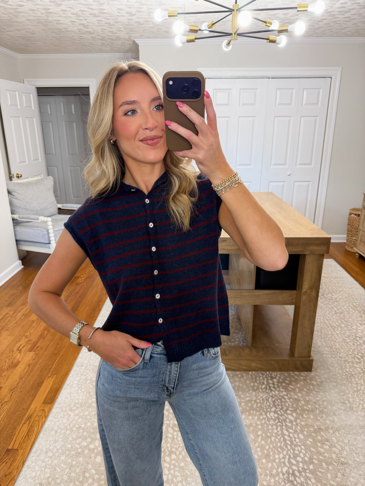 Cabana Stripe Piper Vest- Navy