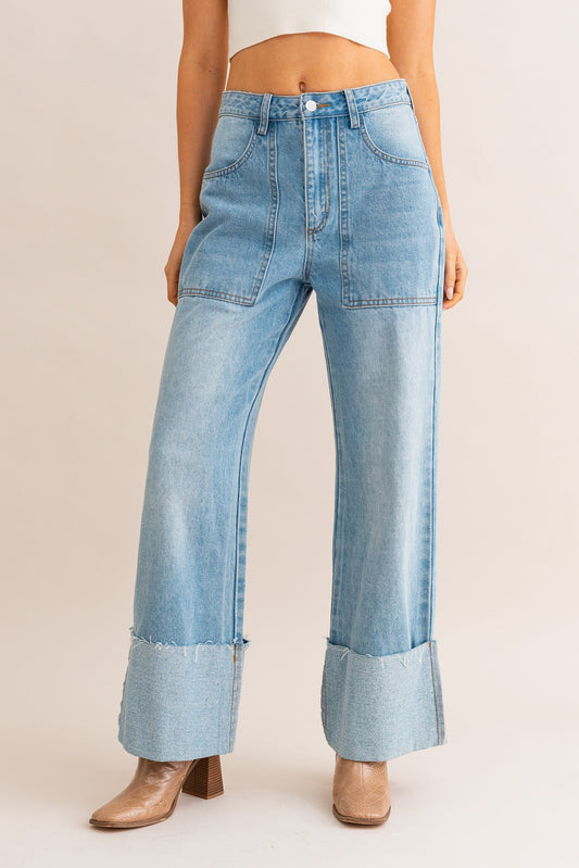 Wide Leg Cuffed Jean