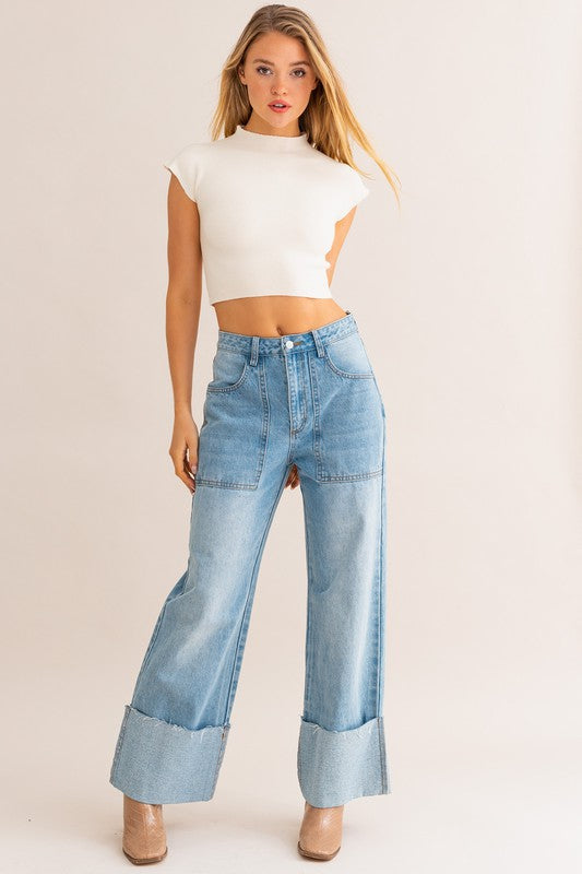 Wide Leg Cuffed Jean