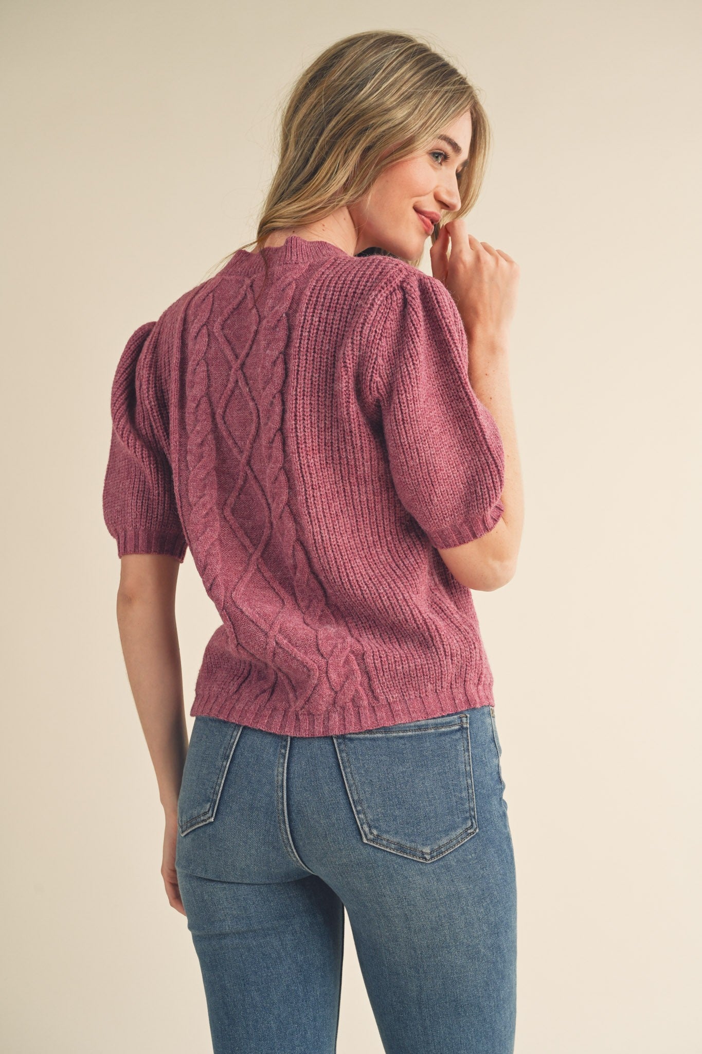 Plum Short Puff Sleeve Sweater