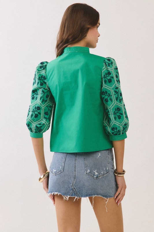 Elissa Embroidered Top- Green