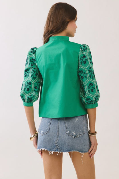 Elissa Embroidered Top- Green