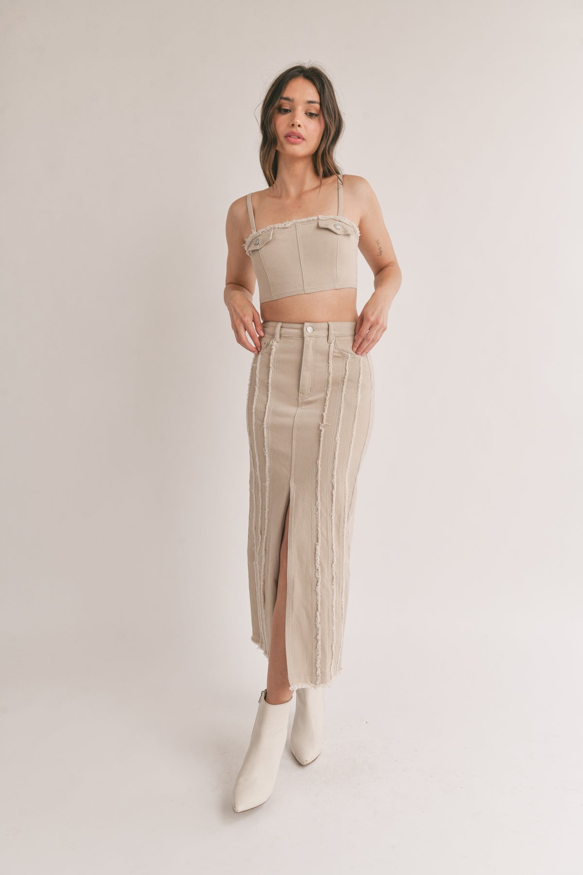 Distressed Midi Skirt Set